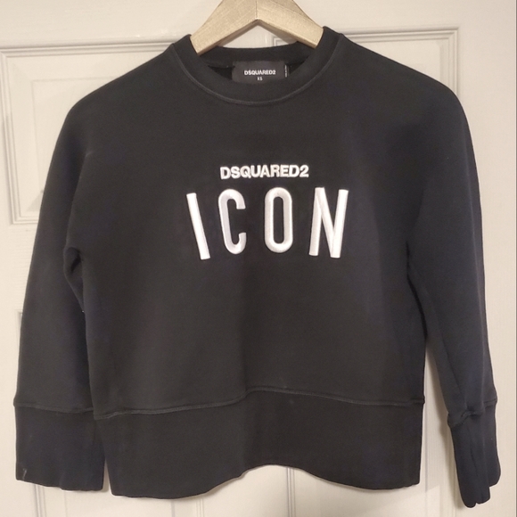 DSQUARED2 Sweaters - DSQUARED2 Icon Black Cropped Crew Neck Sweater